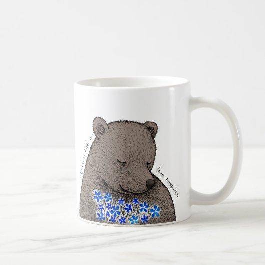 Mug Ours timide et silencieux avec fleurs bleues Amour (Droite)
