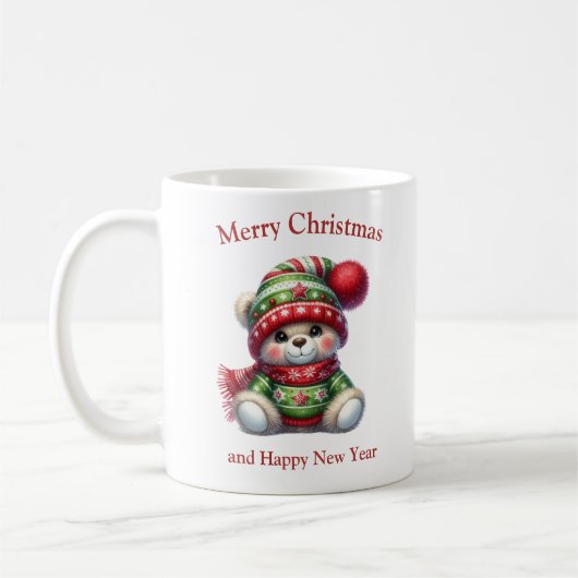 Mug Ourson mignon avec pull et chapeau de Noël (Gauche)
