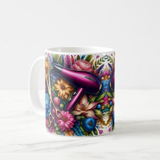 Mug Outils de coiffeur floraux (Devant gauche)