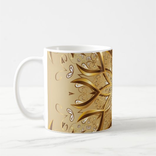 Mug Ouvert doré, texture de croquis oriental. (Gauche)
