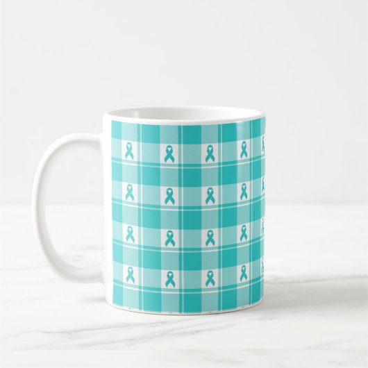 Mug Ovarian Cancer Awareness Plaid, Teal Ribbon (Gauche)