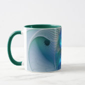 Mug Ovations debout, fractale abstraite bleu turquoise (Gauche)