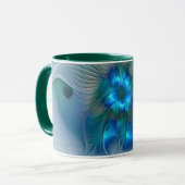 Mug Ovations debout, fractale abstraite bleu turquoise (Devant gauche)
