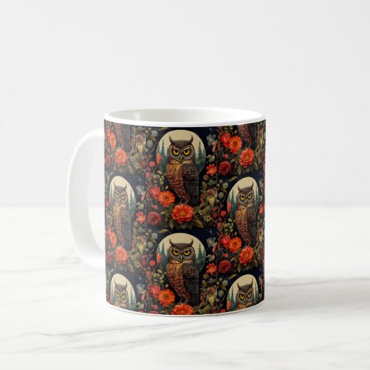 Mug Owl at Night with a Full Moon Pattern (Devant gauche)