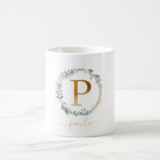 Mug P monogramme, couronne feuilletée propre au client (Centre)