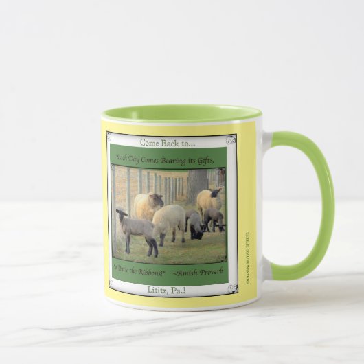 Mug PA de Lititz. Revenu ! Moutons mignons ! Proverbe (Droite)