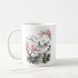 Mug Pagode Fleur de Cerisier Japonais Aquarelle