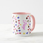 Mug Paige, Nom Avec Lapins, Perroquets, Papillons, (Devant droit)