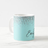 Mug Pailleté bleu sarcelle aqua fille (Devant gauche)