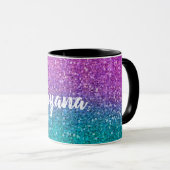 Mug Pailleté bleu sarcelle rose et violet (Devant droit)
