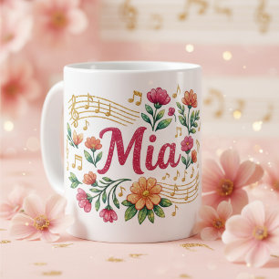 Mug Pailleté Mia Amoureuse de Musique Florale