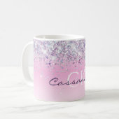 Mug Pailleté Violet Monogrammé Rose Féminin (Devant gauche)