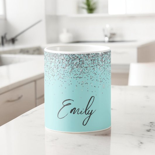 Mug Paillettes bleu sarcelle aqua féminin