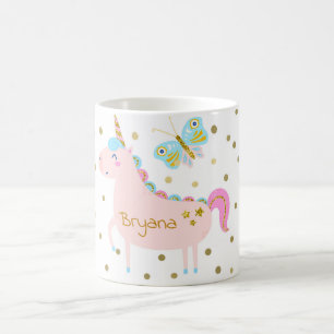 Mug Paillettes de Licorne Rose et Or en Confettis Rond