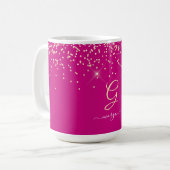 Mug Paillettes dorées & Monogramme Nom en écriture bla (Devant gauche)