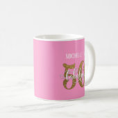 Mug Paillettes et écriture 50 et Fabuleuse sur fond ro (Devant droit)