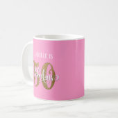 Mug Paillettes et écriture 50 et Fabuleuse sur fond ro (Devant gauche)