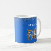 Mug Paillettes et écriture 50 et fabuleux sur bleu vif (Devant droit)
