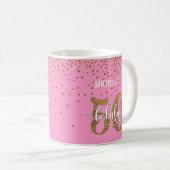 Mug Paillettes et écriture 50 et fabuleux sur rose (Devant droit)