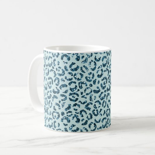 Mug Paillettes Imprimé Léopard Bleu Ciel Turquoise (Devant gauche)