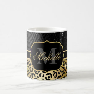 Mug Paillettes Noir & Or Glamour Taches de Léopard & A