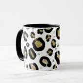 Mug Paillettes Or Blanc & Imprimé Léopard Guépard Noir (Devant gauche)