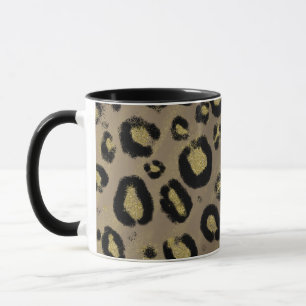 Mug Paillettes Or Brun & Imprimé Léopard Guépard Noir