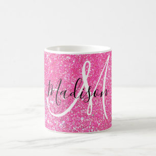 Mug Paillettes Rose Chaud Glamour Féminin Nom Monogram