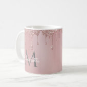 Mug Paillettes roses élégantes monogramme script girly (Devant gauche)