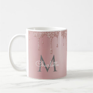 Mug Paillettes roses élégantes monogramme script girly