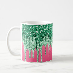Mug Paillettes Vertes Gouttes Rose Glamour Tendance Am