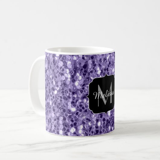 Mug Paillettes violet ultra violet monogramme (Devant gauche)