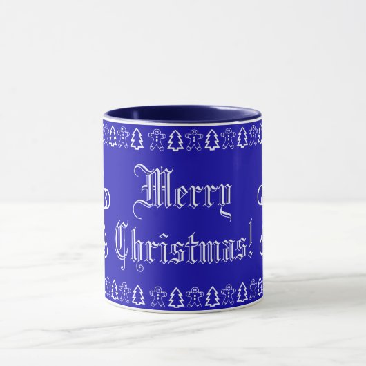 Mug Pain d'épices bleu et blanc Homme sapin de Noël (Centre)