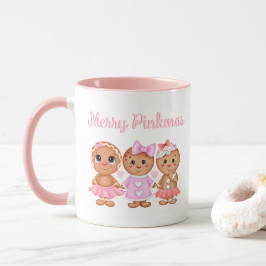 Mug Pain d'épices rose Musique de Noël (Avec donut)