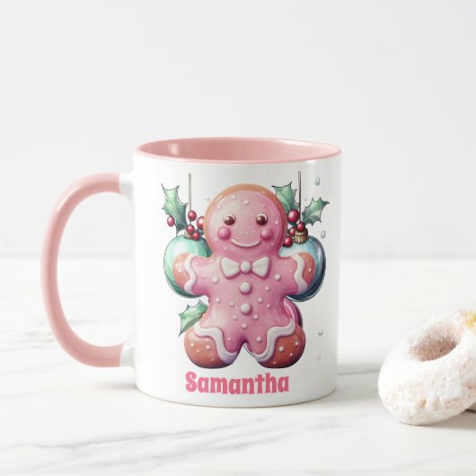 Mug Pain d'épices rose Noël Enfants Chocolat chaud (Avec donut)