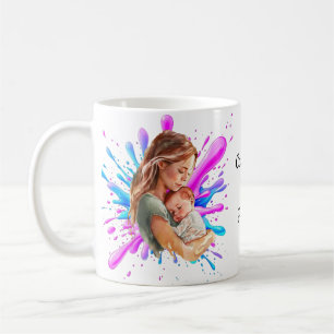 Mug Paint Splashes Bleu Rose Maman Bébé Photo