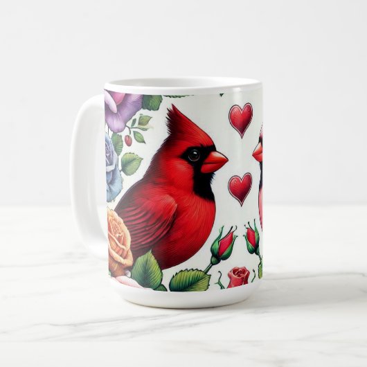 Mug Paire de cardinaux au milieu de Roses dynamiques (Devant gauche)