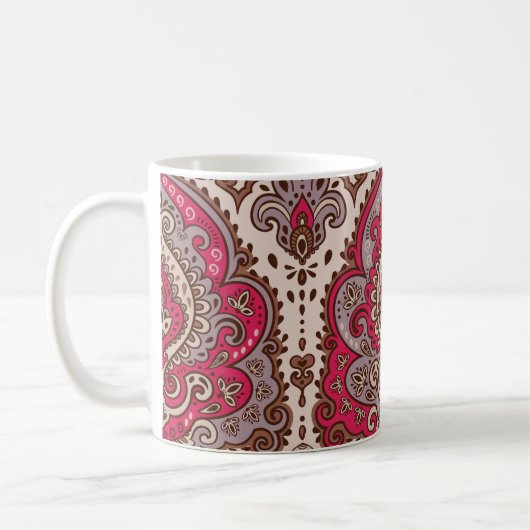 Mug Paisley floral indien, motif de mandala ethnique. (Gauche)