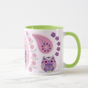 Mug Paisley rétro, fleurs. hibou & papillons