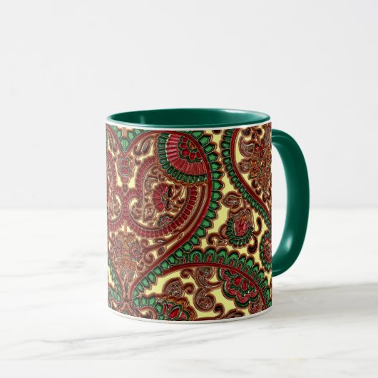 Mug Paisley victorien bijou boho motif rouge vert (Devant droit)