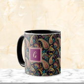 Mug Paisley Vintage Look Black Purple Monogram Initial