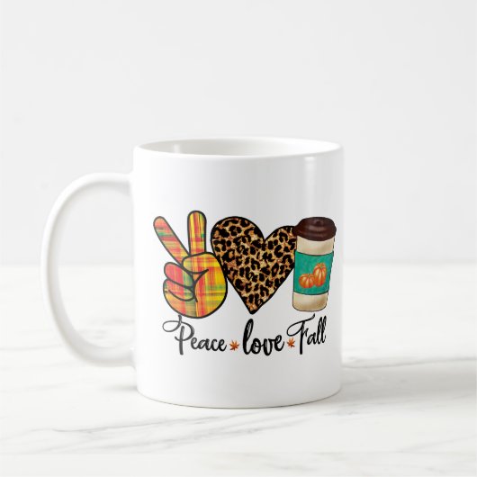 Mug Paix, Amour, Chute Leopard Citrouille Épice Latte (Gauche)