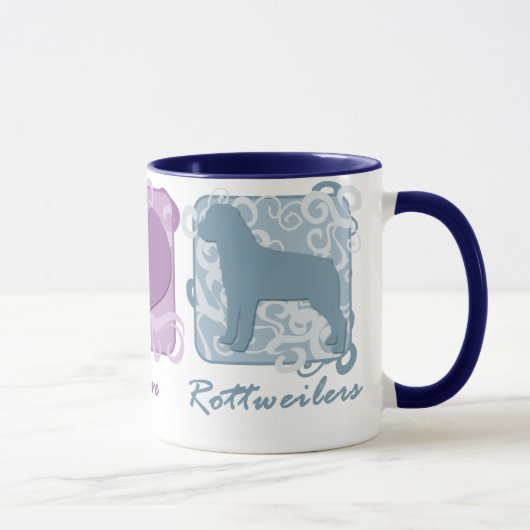 Mug Paix, amour, et rottweilers en pastel (Droite)