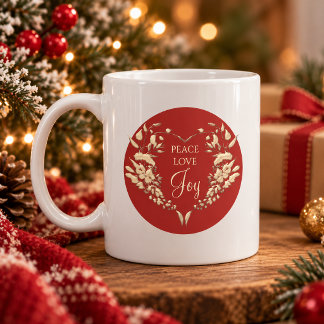 Mug Paix Amour Joie Noël personnalisé Rouge Or