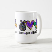 MUG PAIX AMOUR MARDI GRAS PURPLE OR VERT (Devant droit)