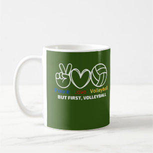 Mug Paix, amour, volley, mais premier volley-ball