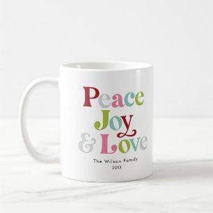Mug Paix colorée Joie & Amour Retro Famille de Noël