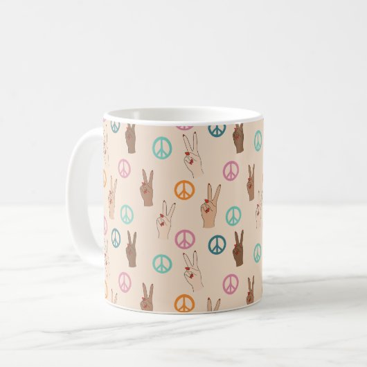 Mug Paix et Amour Multicultural Motif de la main (Devant gauche)