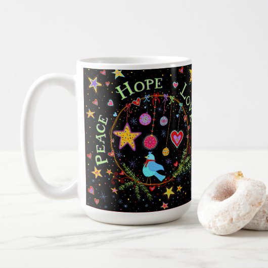 Mug PAIX joyeuse, ESPOIR, AMOUR (Avec donut)