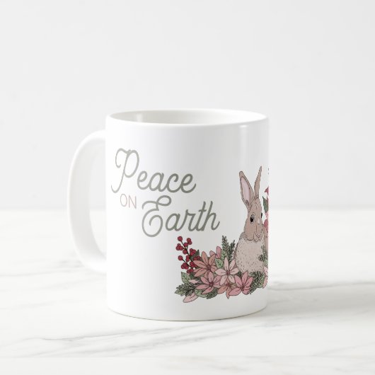 Mug Paix sur Terre Fleurs roses et lapins (Devant gauche)